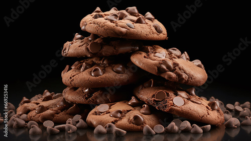 stack of chocolate chip cookies isolated against black background