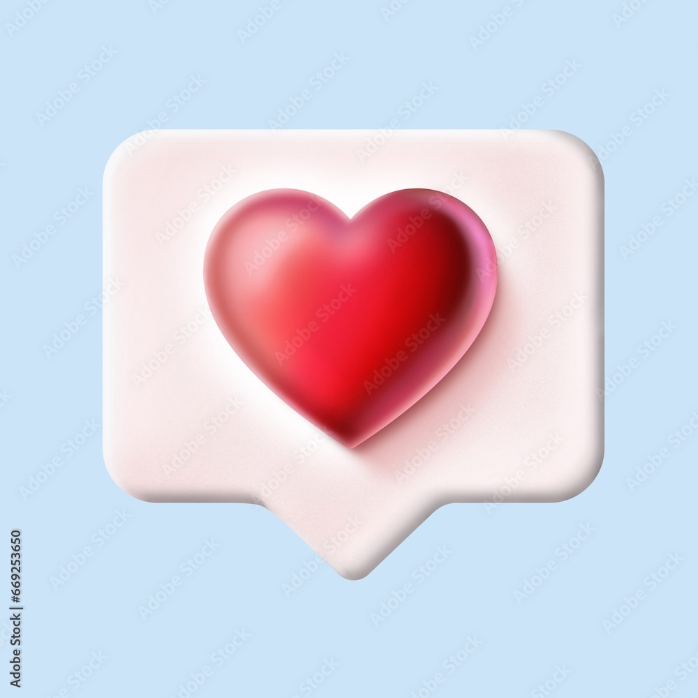 Social Media Heart Icon, like icon, 3D icon, heart, online social communication apps concept, message, like notification isolated on white background. 3D illustration