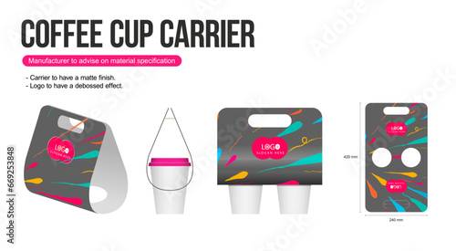  Paper Coffee Cup sleeve sample Cup Hanger for two paper cups Die Cut - Templates vector eps die-cut template 