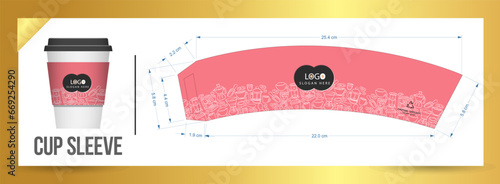  Paper Coffee Cup sleeve sample Die Cut - Templates print ready template for cafe papercup eps ai die-cut