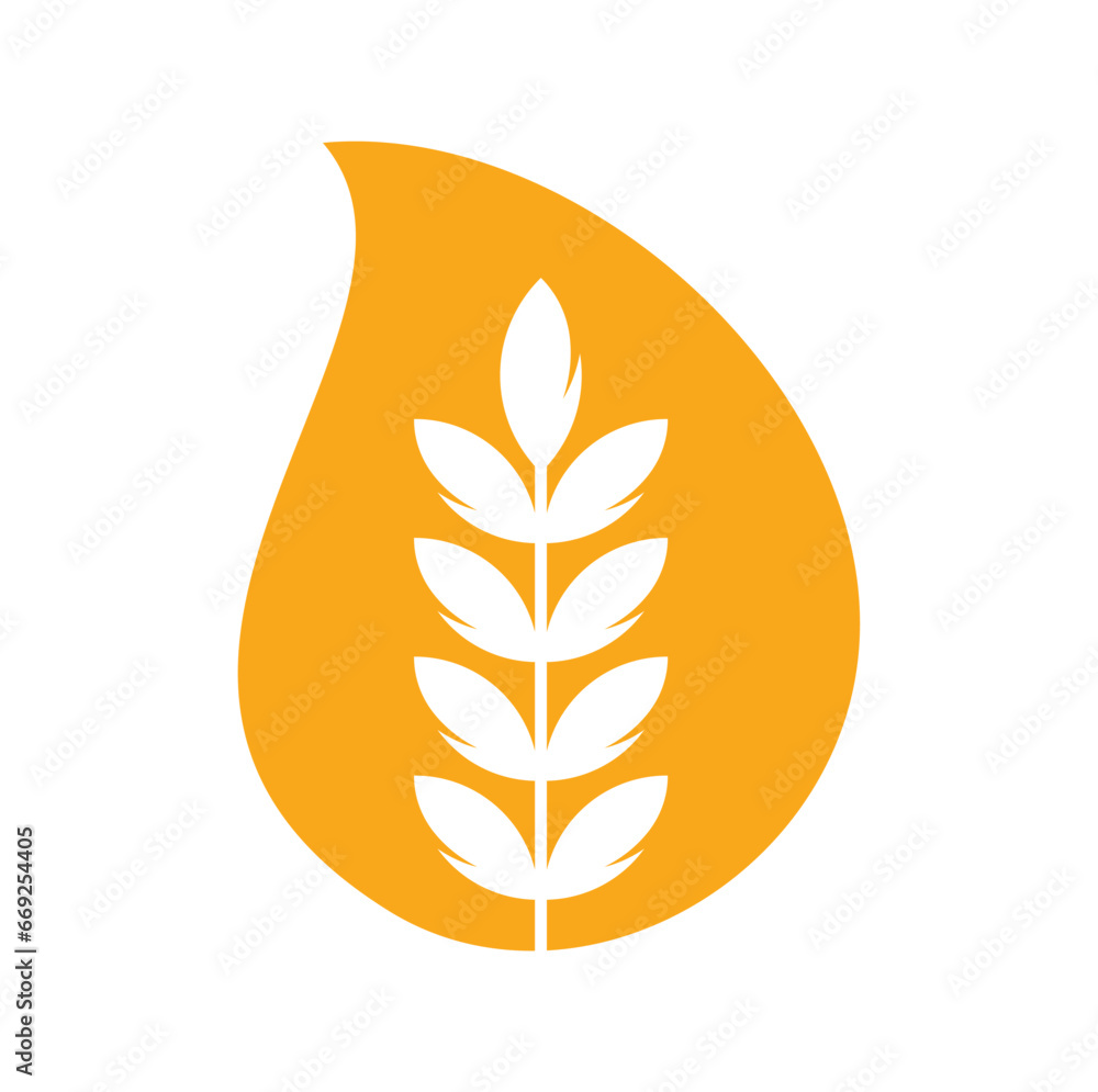 wheat grain drop shape vector logo design.