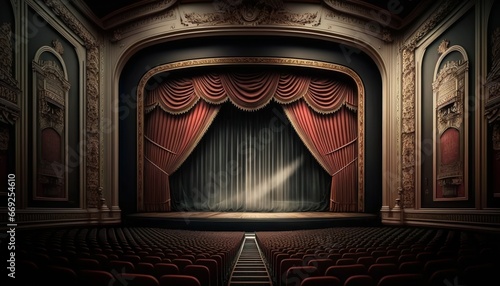 red curtain inside of a theater before musical play design illustration