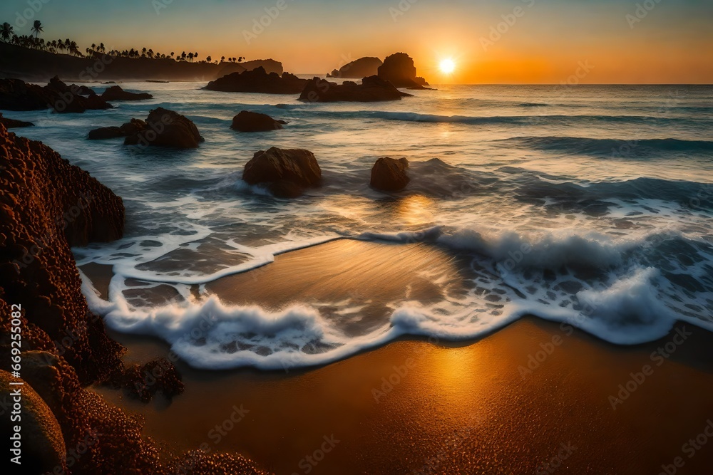 Obraz premium Seascape taken at the lovely beach at golden hour