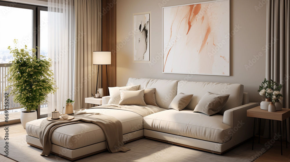 Fototapeta premium modern bright living room with natural light