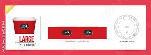 Ice Cream Large Size Cup Template Die cut 