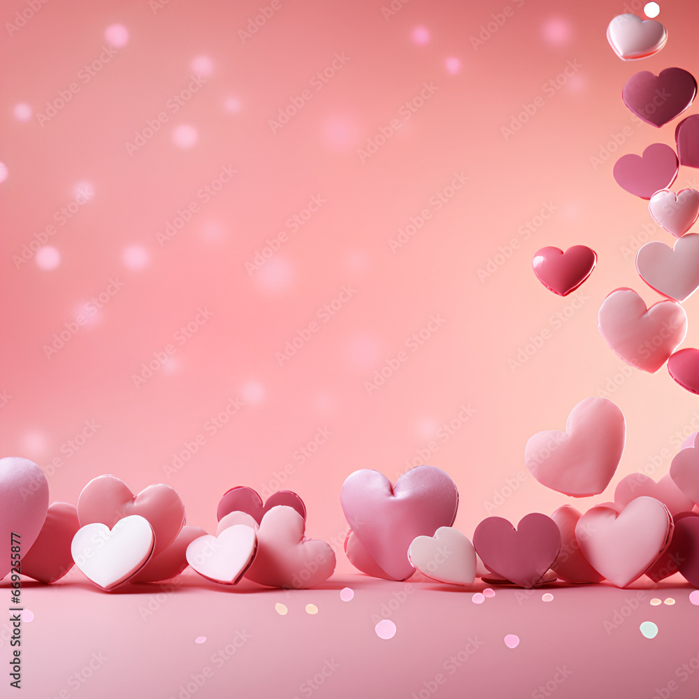 St.Valentines Day pink background with a lot of hearts. Lovely cover for romantic holiday. Photo created with generative AI technologies