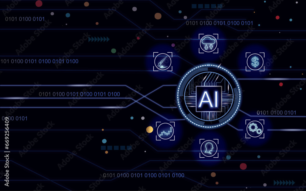 Artificial Intelligence (AI). New Information Technology. AI Infographic learning for robot timeline . AI Generative work for free with text chat online. Artificial intelligence Generate