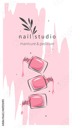 Design layout nail studio. Nail polish. Vector illustrations