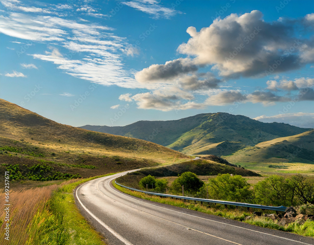 A Road Through Sunlit, Lush Hills A Road Through Sunlit, Lush Hills