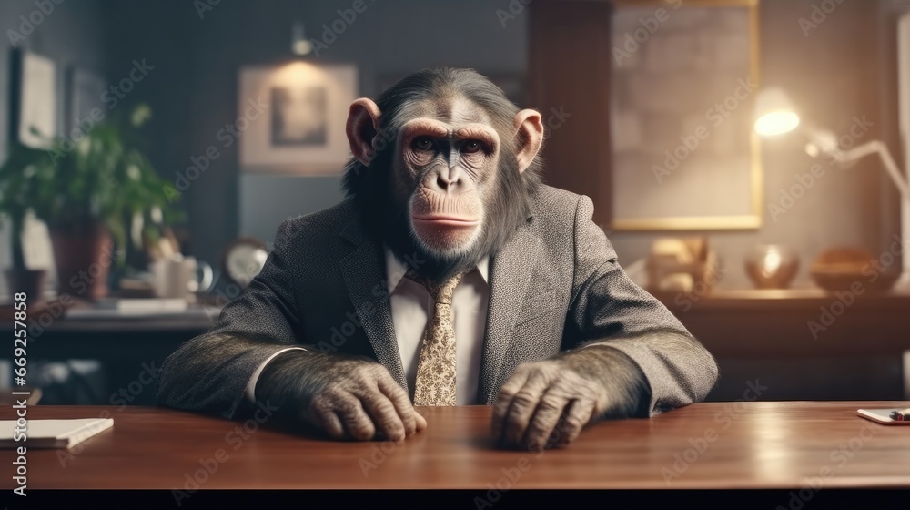 Portrait of business monkey sitting in office Portrait of business monkey sitting in office