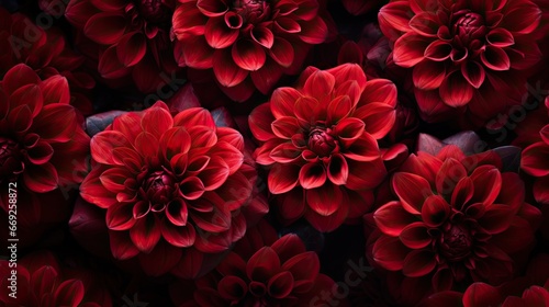 A serene valentines arrangement of deep red flowers. Crimson petals in art for wedding, mothers day, 8. march, jewel, gem, celebration, spa, wellness, fashion event. 