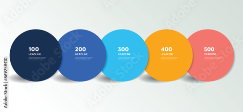 Five step template for presentation. 5 steps options, elements, infographic.