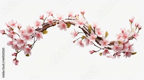 Pink cherry blossom branch in spring, isolated on white background, generative ai 