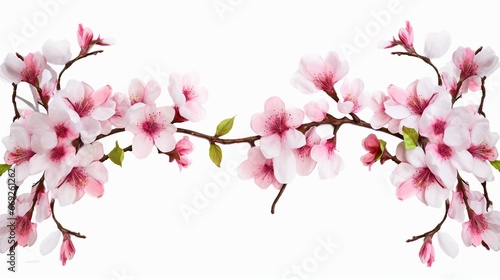 Pink cherry blossom branch in spring, isolated on white background, generative ai 