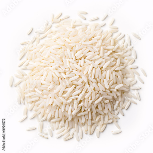 rice grains isolated on white background. Top view. Flat lay