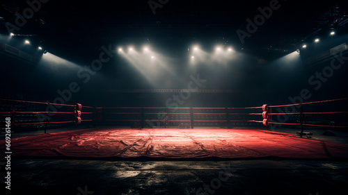 boxing ring on the dark background photo