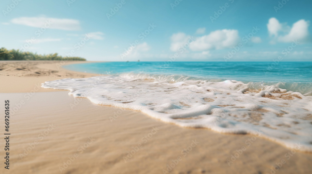 Blurred beach with golden sand for background
