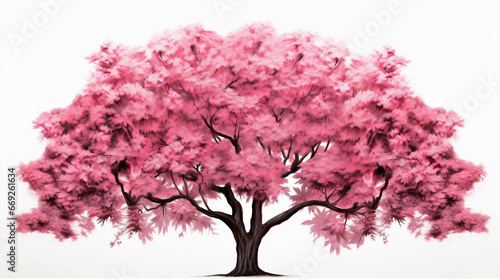 Isolated tree with pink foliage on a white background