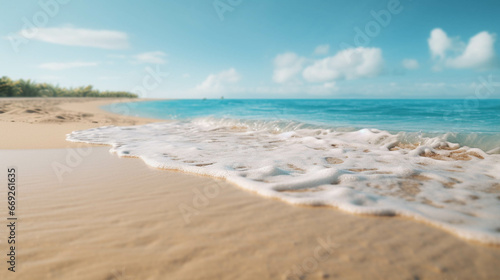Blurred beach with golden sand for background