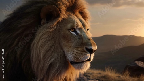 Lion king face angry roaring wild animal photography illustration picture AI generated art © Biplob