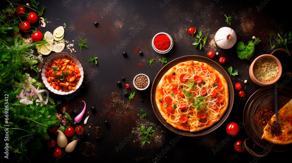 pasta with tomatoes and basil leaves. italian pasta.