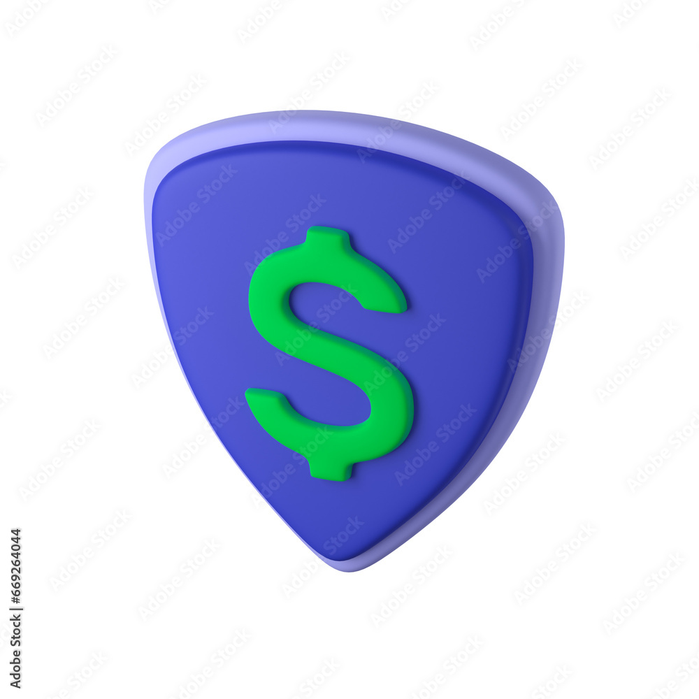 3D shield security with dollar sign - Finance and Banking icon, blue and green color soft render 3D shield security with dollar sign - Finance and Banking icon, blue and green color soft render