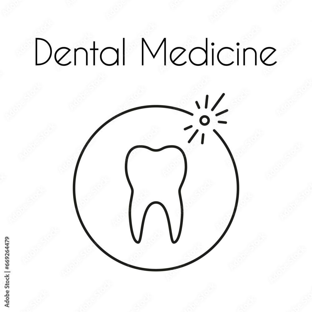 Dental medicine logo template. Sparkling tooth linear round icon. Vector emblem of tooth with editable stroke Dental medicine logo template. Sparkling tooth linear round icon. Vector emblem of tooth with editable stroke