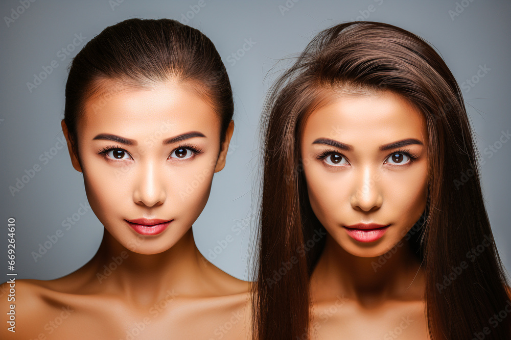 Femme avec peu de cheveux et avec longs cheveux Femme avec peu de cheveux et avec longs cheveux
