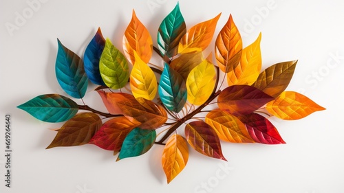 Wall autumn coloured leaves leaf leaves white background wallpaper image AI generated art