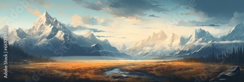 Wide landscape with beautiful mountain range Panorama of the mountain range photo