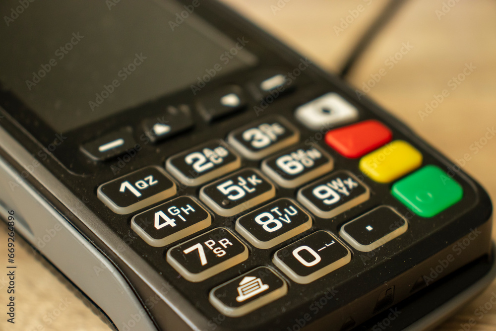 Closeup shot of a payment terminal keyboard, banking concept Closeup shot of a payment terminal keyboard, banking concept