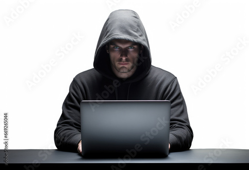 Obraz na płótnie Hacker using laptop isolared on white background.