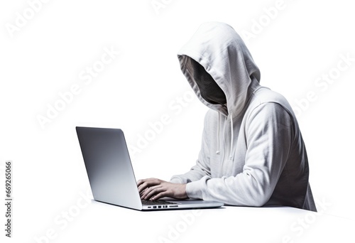 Obraz na płótnie Hacker using laptop isolared on white background.