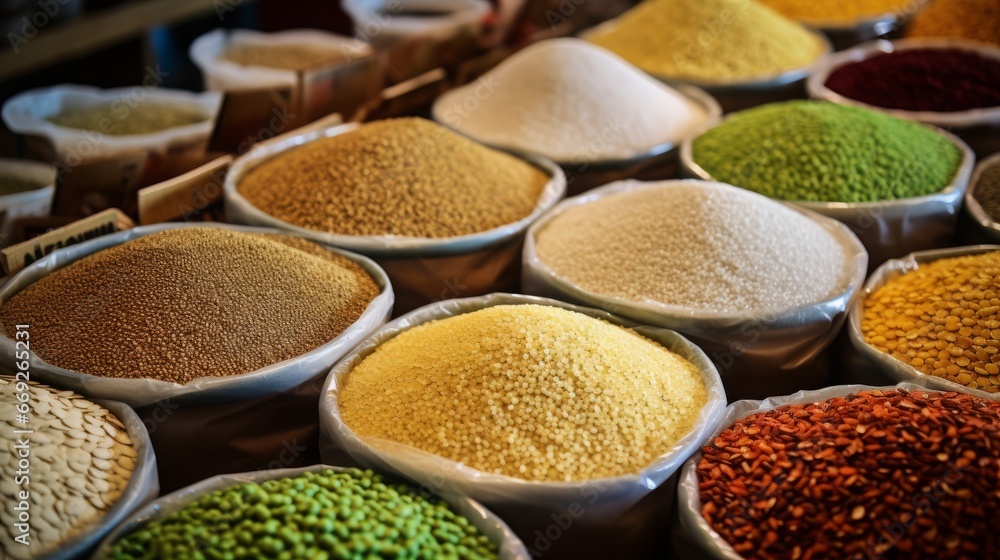 bulk buying items such as rice or lentils, copy space, 16:9