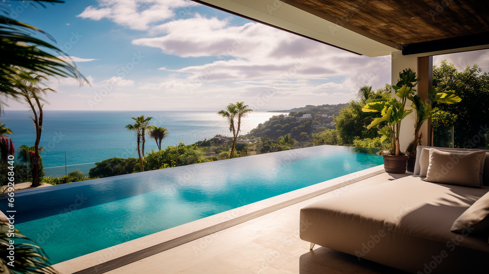 Fototapeta premium modern swimming pool at sunset