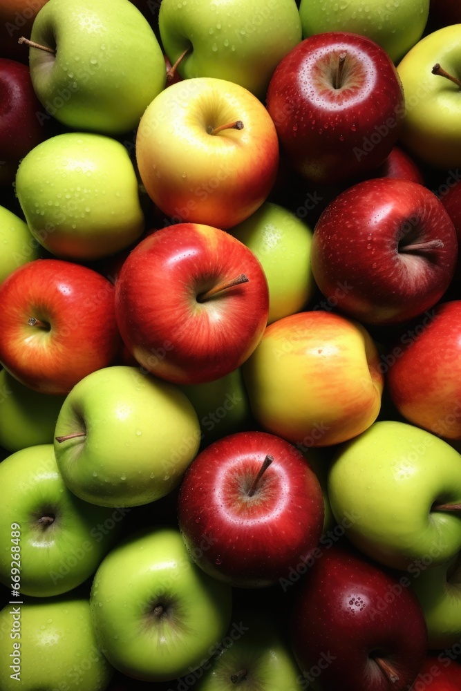 A pile of apples neatly stacked on top of each other. This image can be used to depict abundance, harvest, healthy eating, or fall season A pile of apples neatly stacked on top of each other. This image can be used to depict abundance, harvest, healthy eating, or fall season