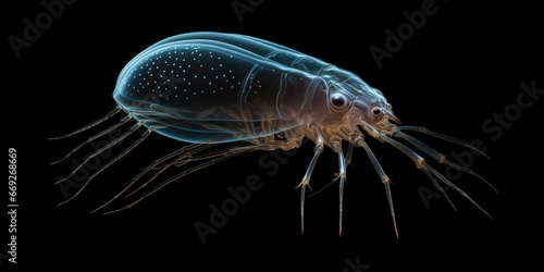 A detailed close-up of a flea bug on a solid black background. Perfect for illustrating insect infestations or studying entomology