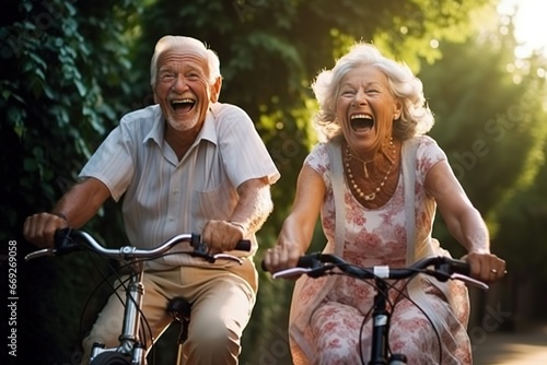 senior couple cycling