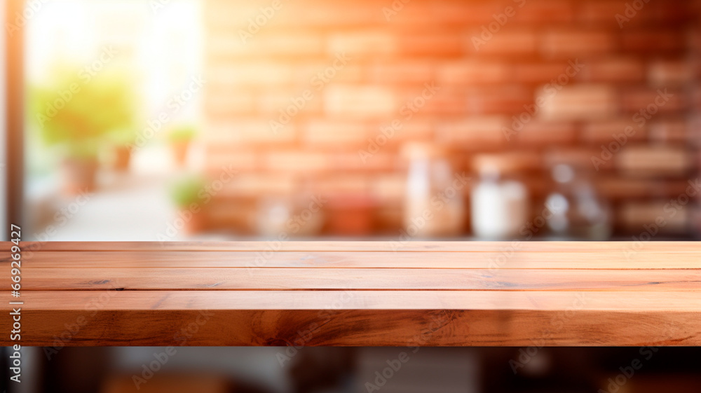 empty wooden table and blurred background of abstract bokeh empty wooden table and blurred background of abstract bokeh