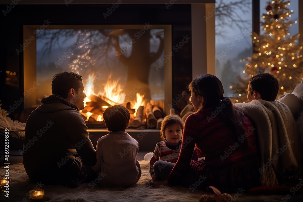 family at the fireplace