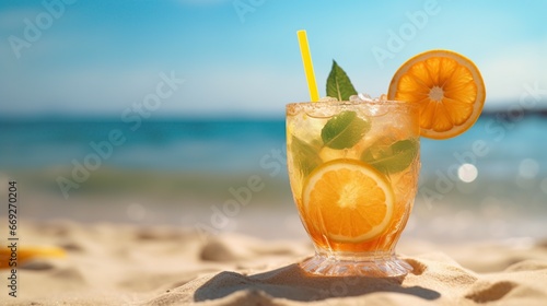 refreshing citrus cocktail on the beach