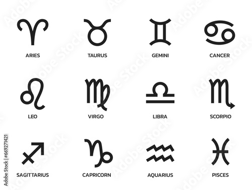 zodiac signs symbol set. astrological and horoscope icons. isolated vector images