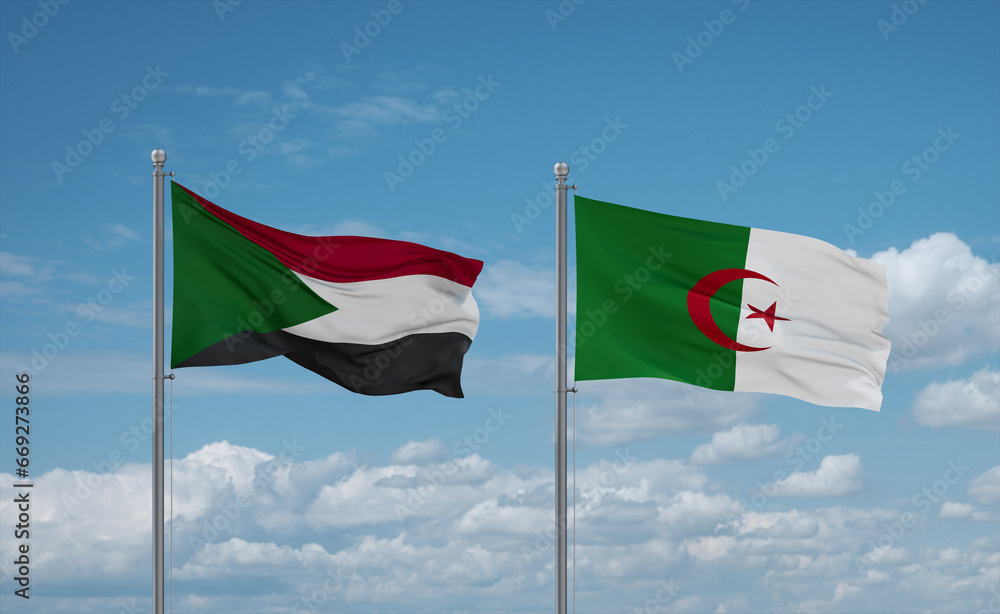Sudan and Algeria national flags, country relationship concept Sudan and Algeria national flags, country relationship concept