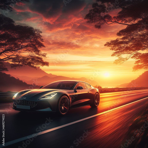 AI deluxe car on the road at sunset © Guilherme