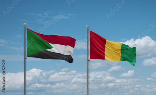 Guinea and Sudan flags, country relationship concept