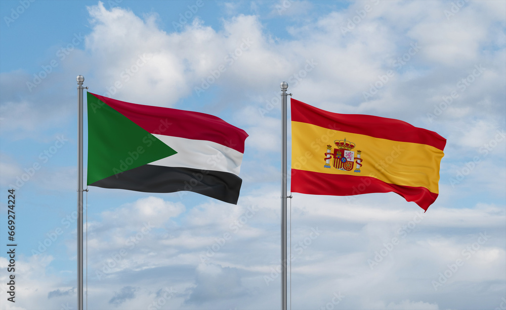 Spain and Sudan flags, country relationship concept Spain and Sudan flags, country relationship concept