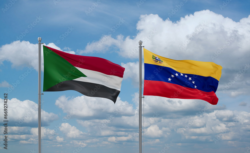 Venezuela and Sudan flags, country relationship concept Venezuela and Sudan flags, country relationship concept
