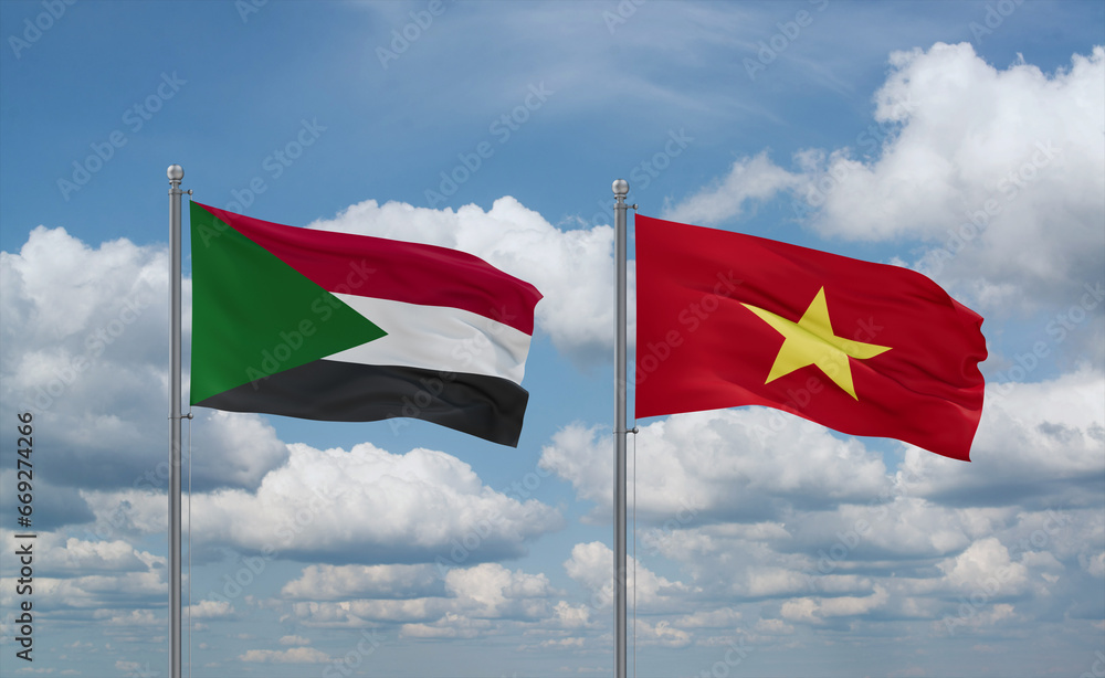 Vietnam and Sudan flags, country relationship concept Vietnam and Sudan flags, country relationship concept