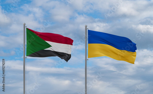 Ukraine and Sudan flags, country relationship concept