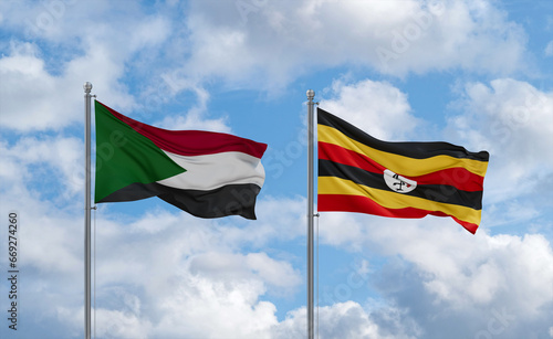 Uganda and Sudan flags, country relationship concept